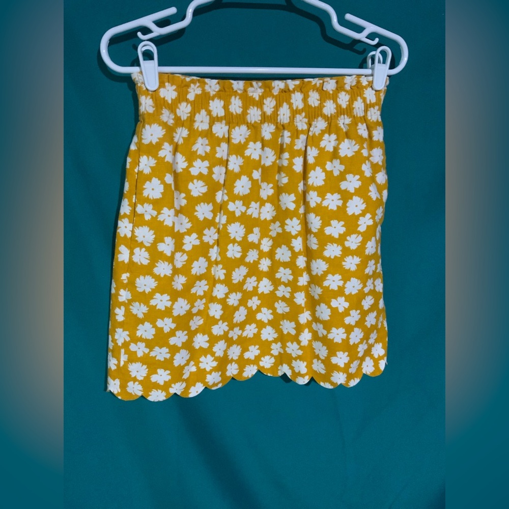 Reimagined by J. Crew Mustard & Ivory Floral Linen-blend Scalloped Mini Skirt